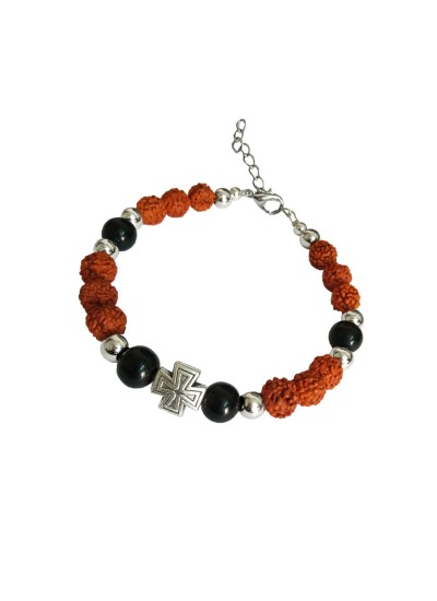 Stylish  Cross Black Quartz Rudraksha Bracelet